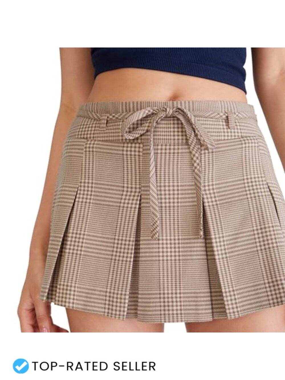 Women's Low-Rise Houndstooth Tie-Waist Mini Skort with Liner
